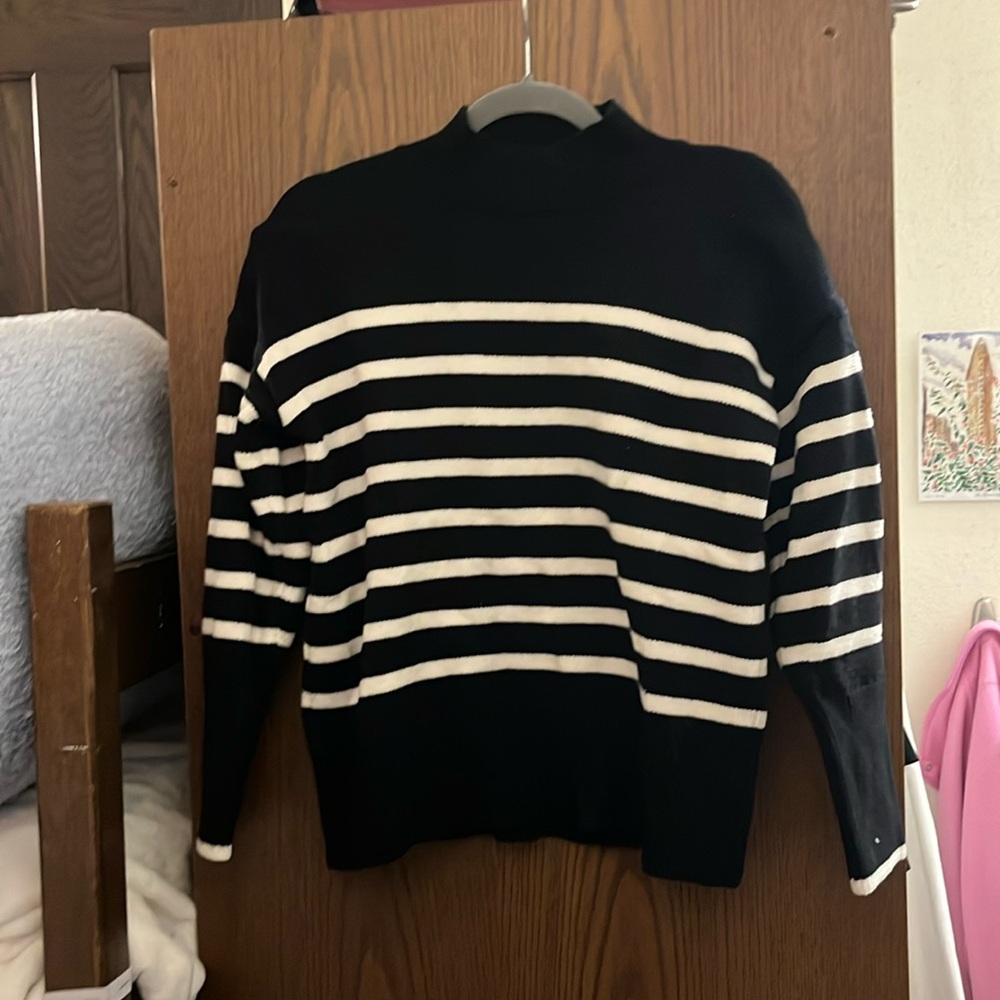 black and white striped philosophy sweater